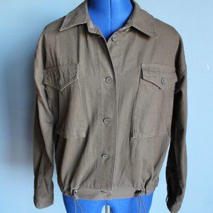 No Boundaries Junior's Green Button Front Cinched Utility Jacket ~M~